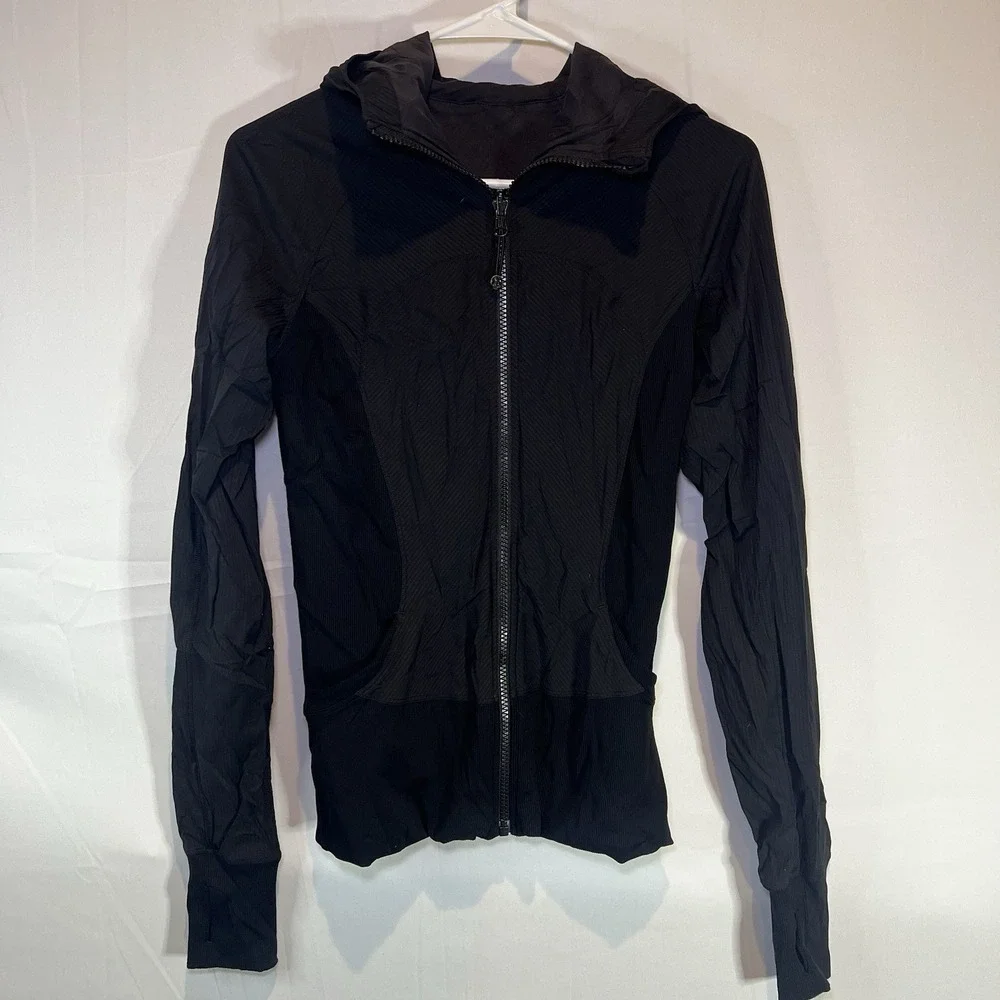 Lululemon Influx Jacket Reversible Womens‎ 6 Black Hooded Full Zip Lightweight